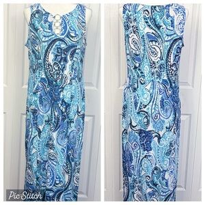 MSK Blue & White Paisley Print Ring Cutout Sleeveless Maxi Dress Large